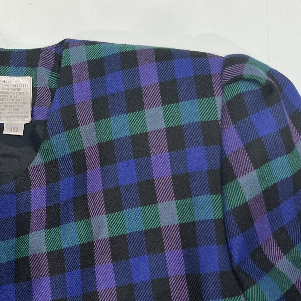 Vintage Fashion Attitudes Bright Plaid Polyester Blend Blazer Women 16 (Large) - Picture 15 of 15